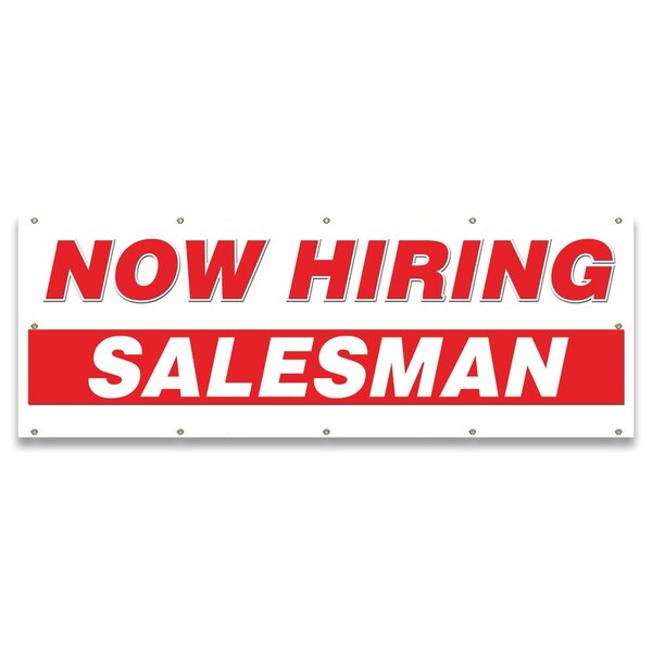 Now Hiring Salesman Banner Apply Inside Accepting Application Single Sided